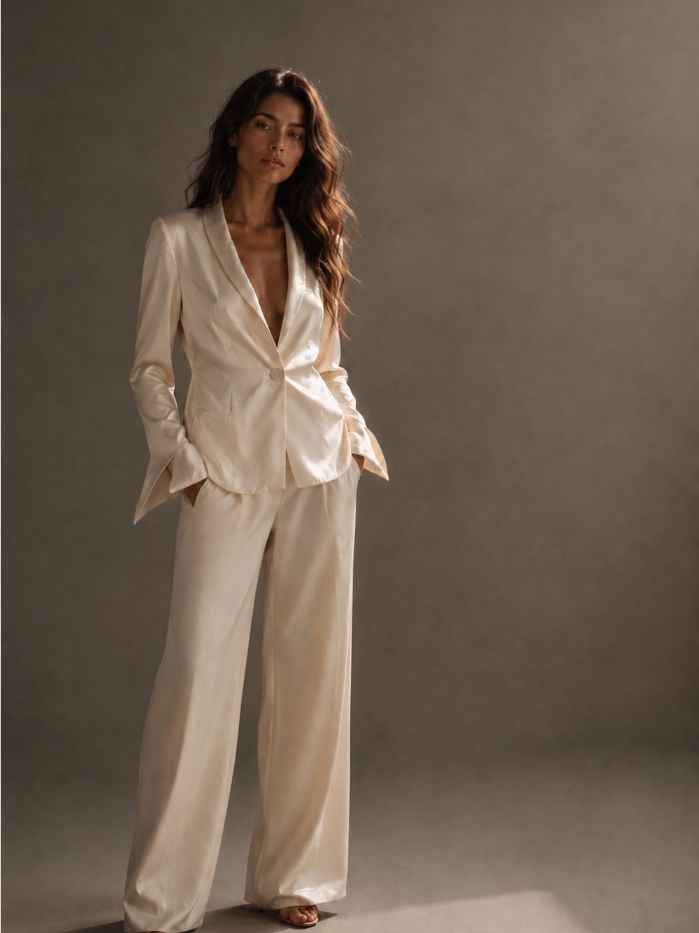 Douglas Hannant Insignia Satin Shawl Collar Blazer Ivory